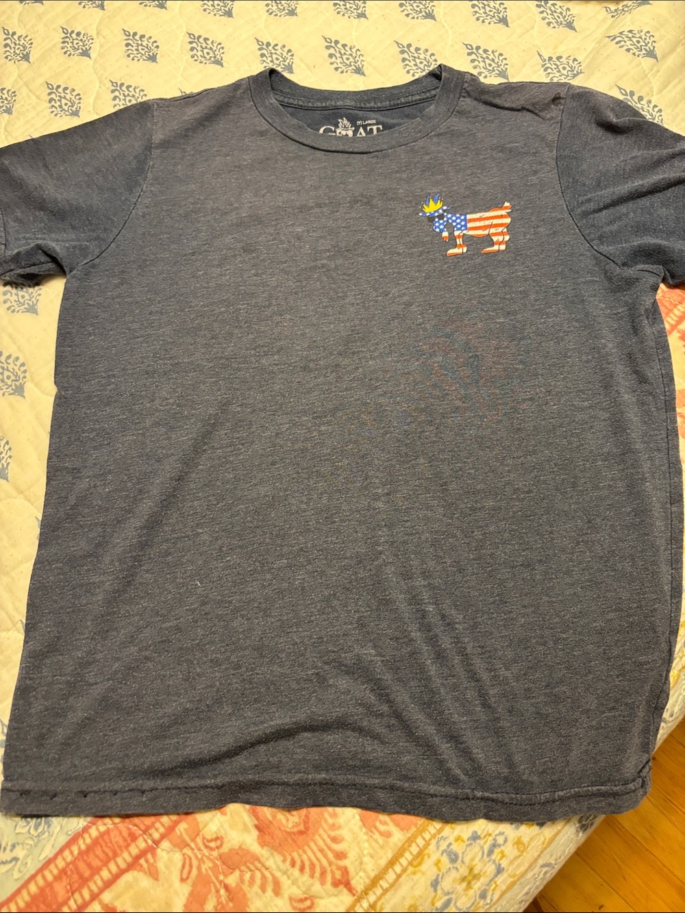 Great Plains Kids Short Sleeve Tee - Heather Navy with American Flag Pup